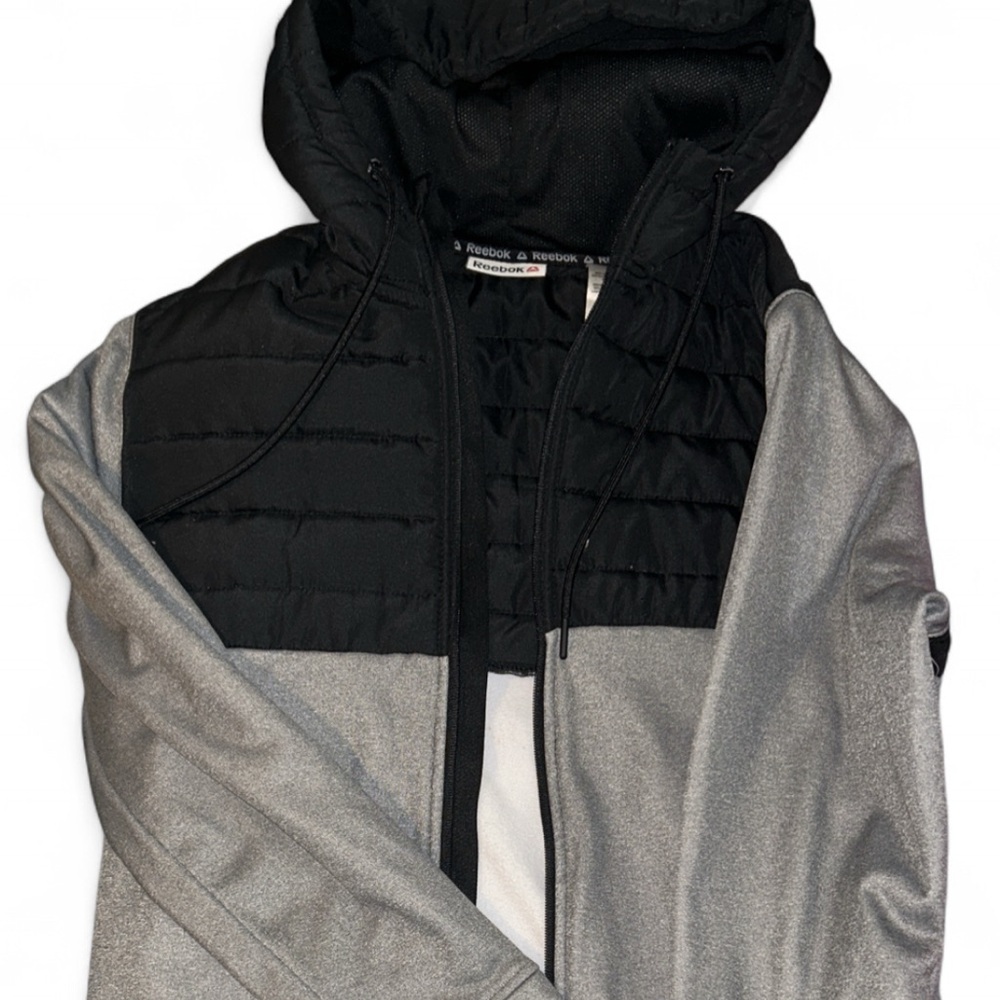 Reebok Men's Active Hybrid Puffer Hoodie Jacket Gray/Black size M